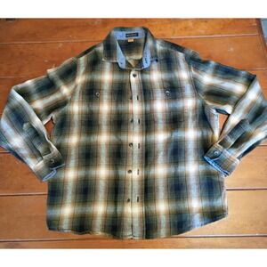 Taylor Vintage Mens Green Brown Plaid Flannel Shirt M medium
